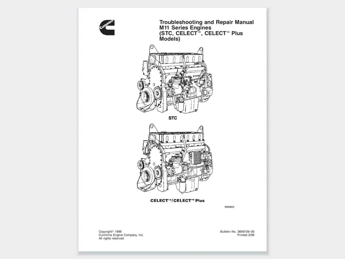 Cummins M11 Series (STC, CELECT, CELECT Plus) Troubleshooting and Repair Manual (Bulletin 3666139-00)