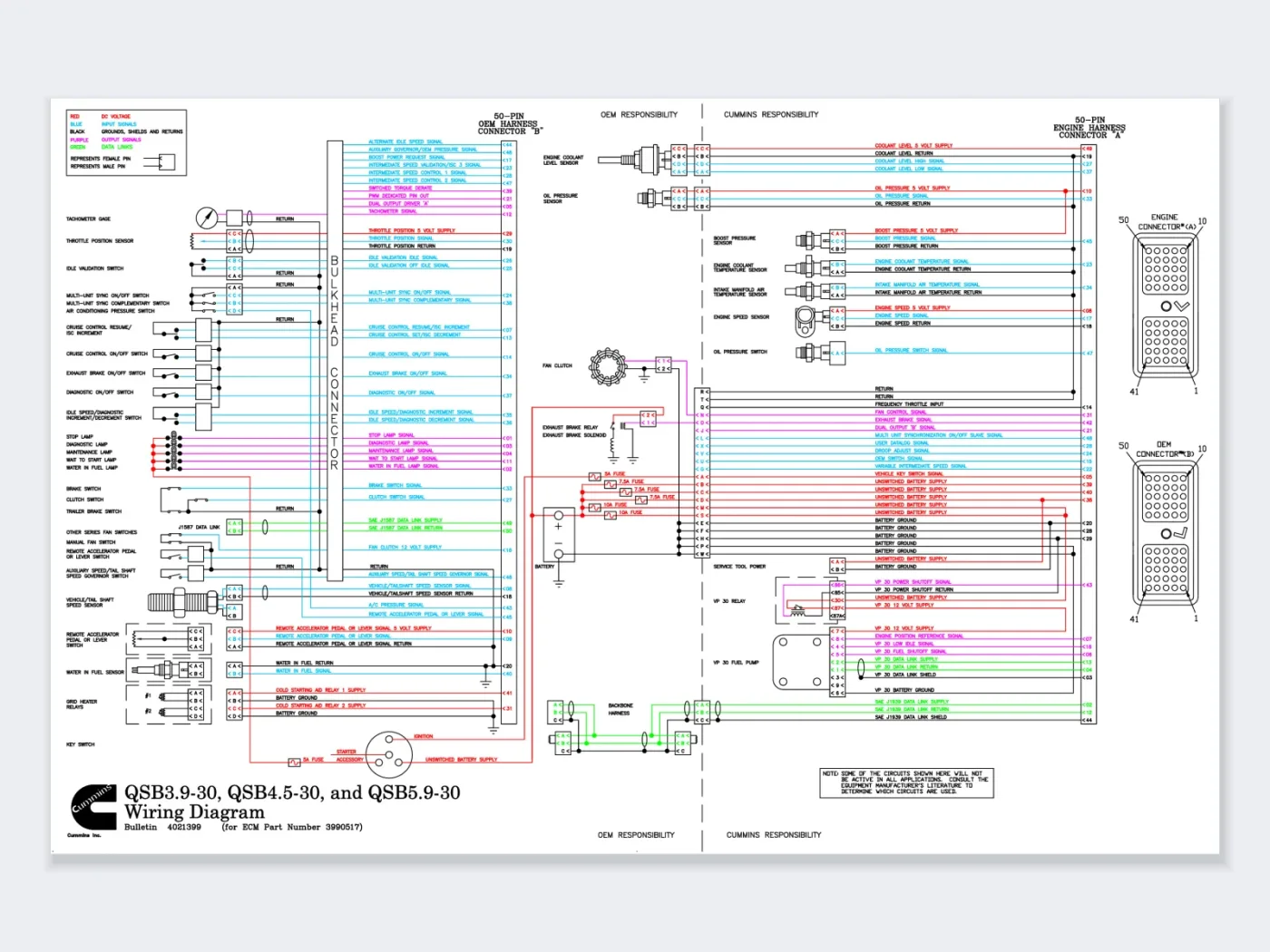 Cummins QSB3.9, QSB4.5 & QSB5.9 CM55X (VP30) Wiring Diagram (Bulletin 4021399)