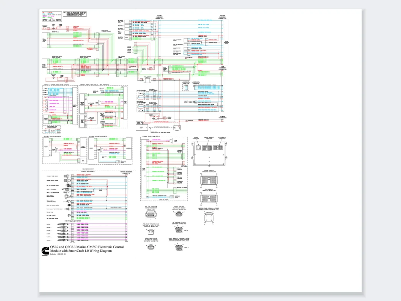 Cummins QSL9 & QSC8.3 Marine CM850 with SmartCraft 1.0 Wiring Diagram
